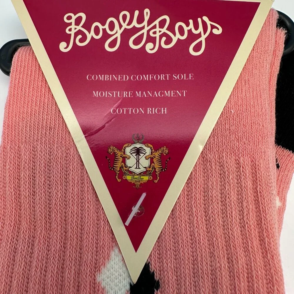Bogey Boys Men's Comfort Sole Cotton Rich Golf Socks, Shoe Size 8-12, Pink/Black